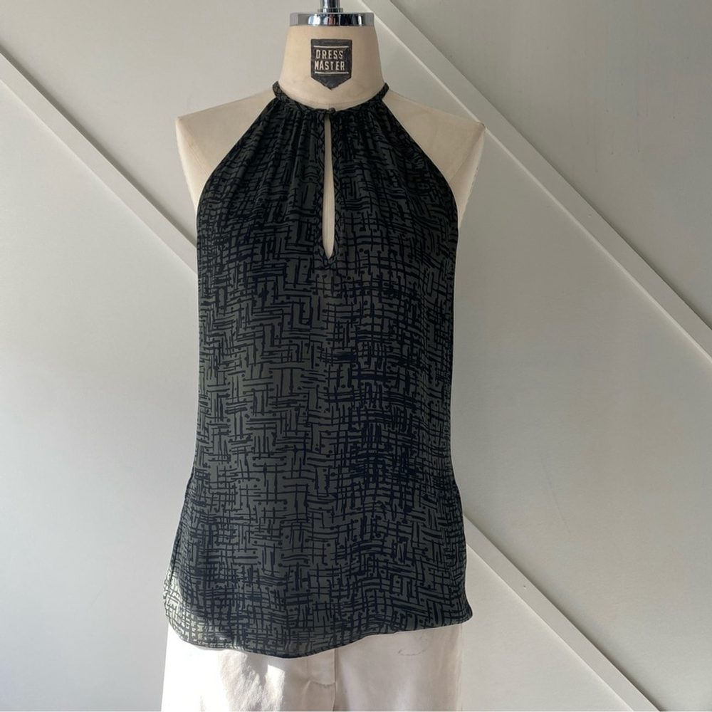 Nili Lotan Silk Geometric Print Keyhole Halter Top XS | Luxury Resort Chic
